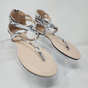 Mackin J Flat Sandals Womens 6.5 Beige Snake Print Cross Strap Shoes Gladiator